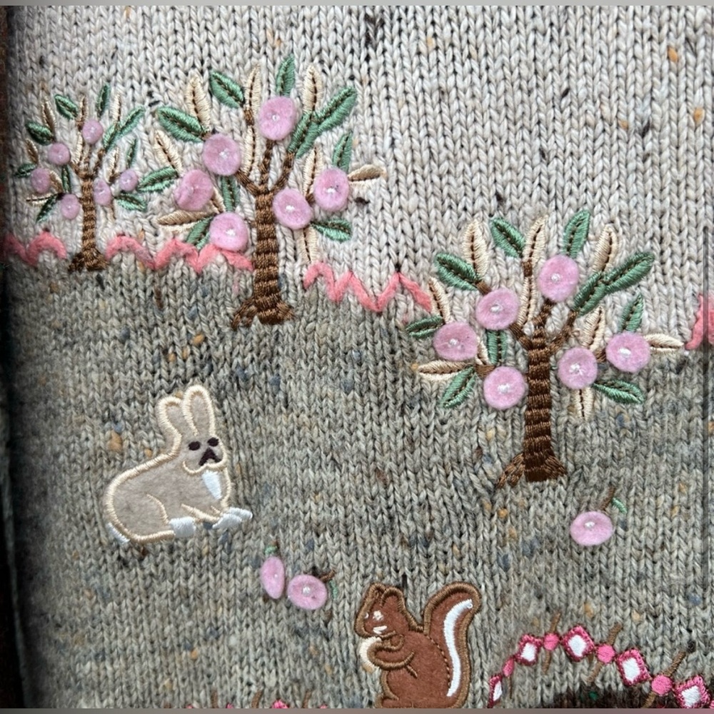 VTG Cottage-core Embroidered Appliquéd Cardigan Sweater-Adorable! Sz L EUC🌺 - Picture 11 of 16